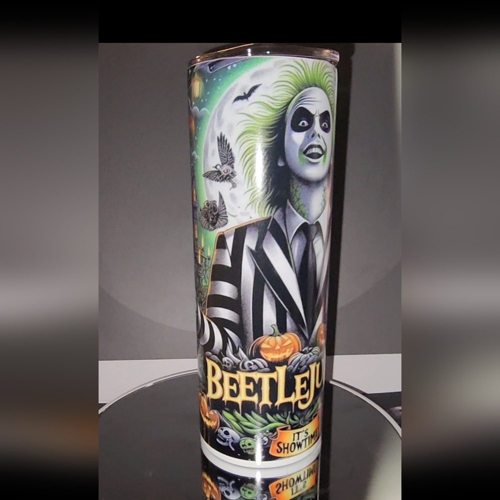 Beetlejuice "Its Showtime" 20oz  glow in the dark Tumbler.